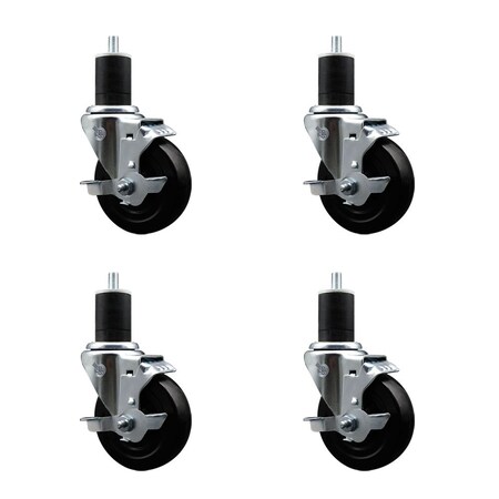 Service Caster 4'' Hard Rubber Swivel 1-3/4'' Expanding Stem Caster Set with Brake, 4PK SCC-EX20S414-HRS-TLB-134-4